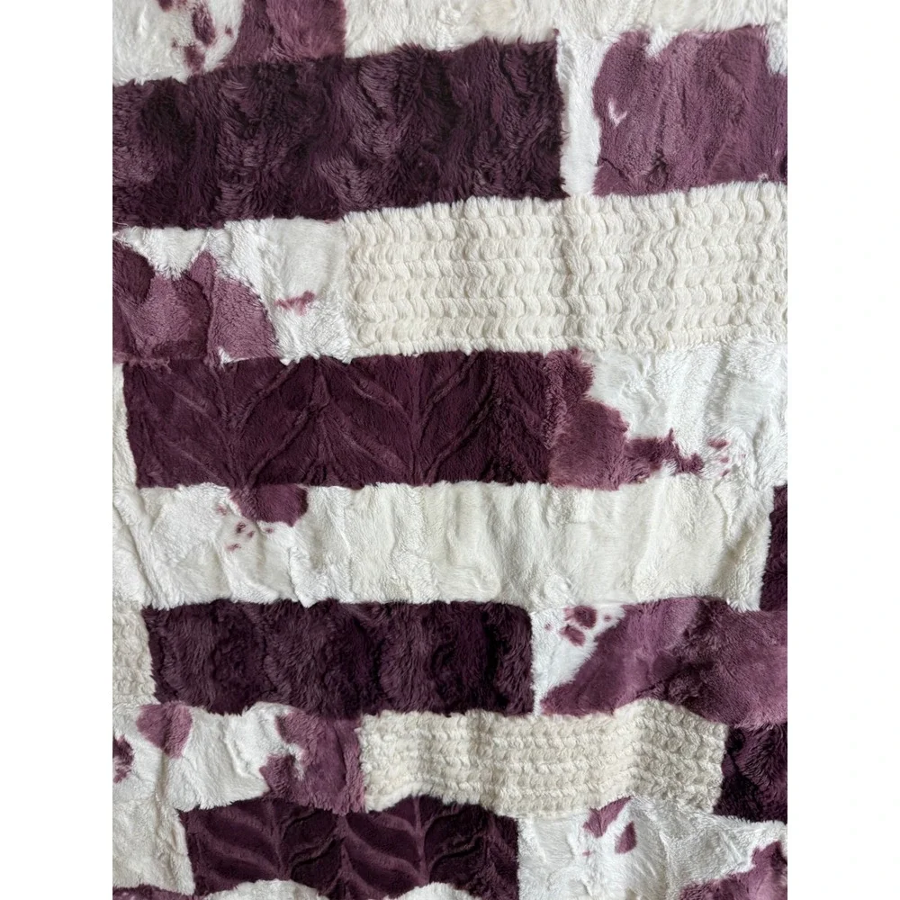 Sew Sweet Minky 82x57 Throw Blanket Plum Purple Cow Print Patchwork Plush USA